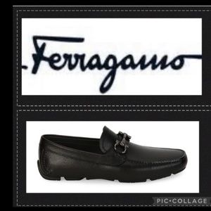 Ferragamo Men's Pebbled Leather Gancini Black